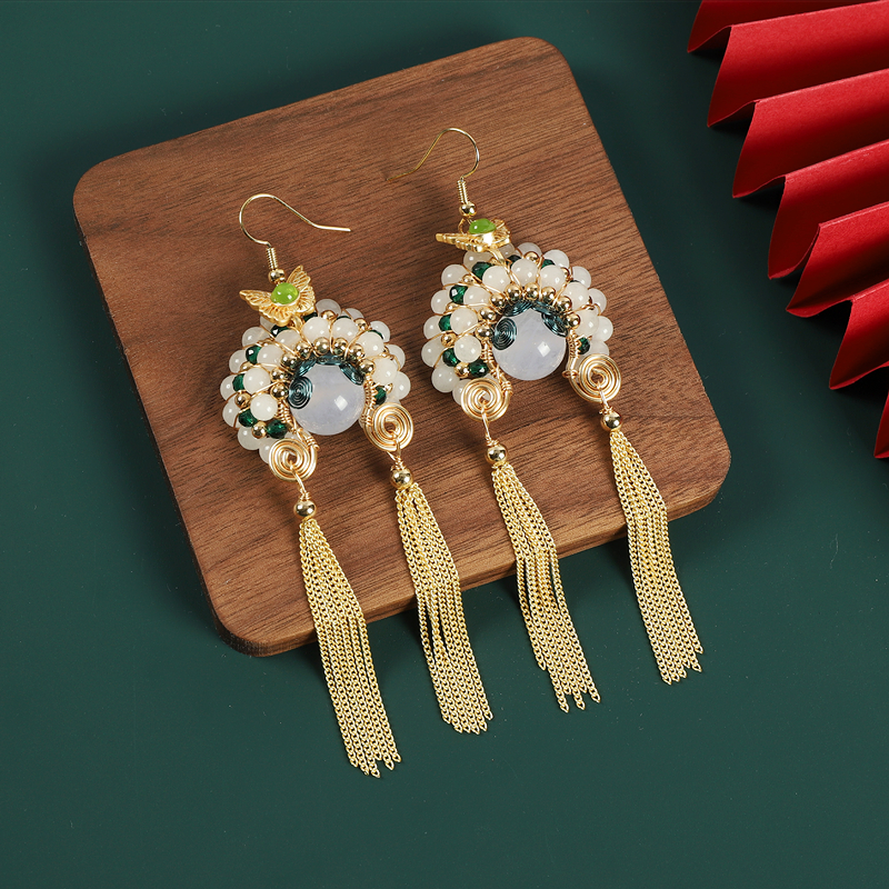 新中式刀马旦脸谱流苏珍珠耳环国风设计感气质长款小众国潮耳饰女 - 图1