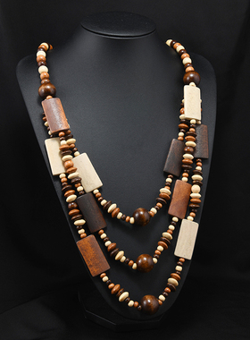 复古风木质串珠个性项链女毛衣链