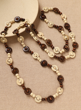 新中式复古椰壳串珠双层叠戴项链