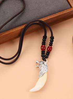 复古民族风真狗牙项链男女款