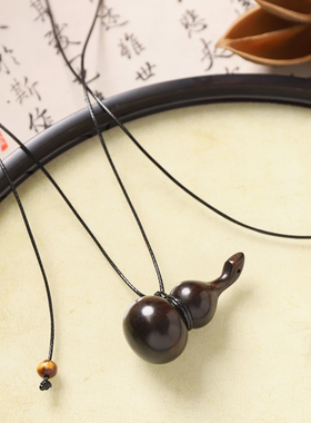 新中式绿檀木葫芦吊坠长款项链