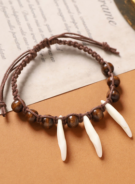 复古藏式编织狗牙齿手链男女手绳