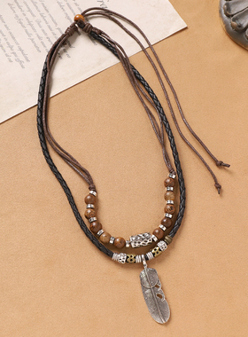 编织复古双层项链民族风锁骨链
