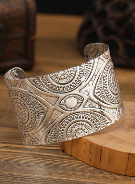 复古民族风苗银宽版手镯异域手环