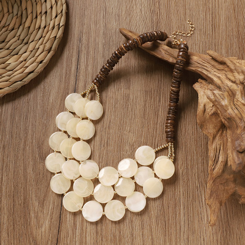 复古串珠椰壳圆片项链小众设计高级感个性夸张多层波西米亚女配饰 - 图1