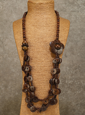 复古民族风椰壳长款项链女