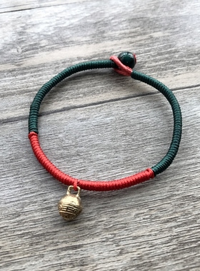 手作复古编织红绳手链陶瓷铃铛