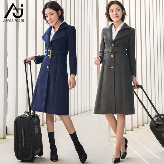 Stewardess work clothes woolen winter waist waist professional wear