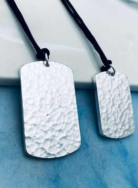 锤纹999纯银吊坠刻字男时尚军牌
