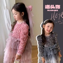 YFY autumn winter girl sequel shiny shimmery princess nepotism dress fluffy dress with dress and dress birthday gown New Years dress