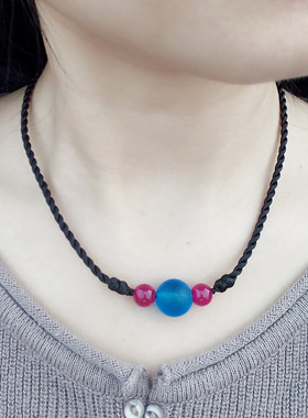 民族风红玛瑙彩绘琉璃短款锁骨链