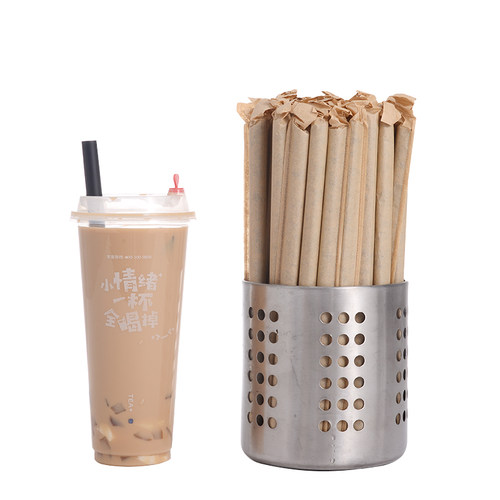 一次性波霸珍珠奶茶牛皮纸粗吸管19cm黑色网红大吸管粗口加长23cm - 图1