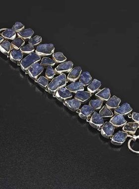 小众高级原石矿石手链s925纯银镶嵌宽版女小众复古做旧个性手链