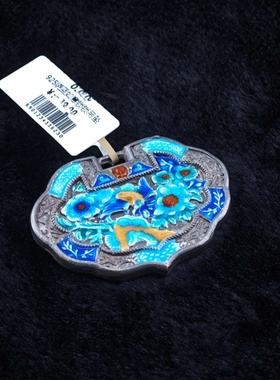 999足银925纯银吊坠錾刻麒麟烧蓝如意平安锁滴油胶弯管流苏小花