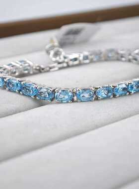 高级气质925手工镶嵌气质蓝托帕石手链女款显白气质节日礼物
