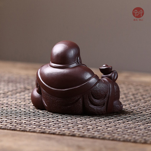 宏中 紫砂茶宠弥勒佛可养茶桌摆件全手工笑佛摆件精品小和尚茶玩 - 图1
