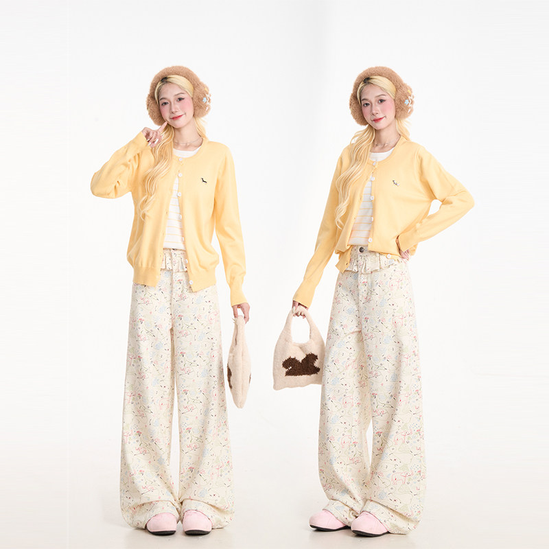 NERESUM韩系卡通满印直筒裤女潮牌宽松休闲裤垂感拖地百搭裤子,淘宝优惠券,粉丝福利购,淘宝优惠卷