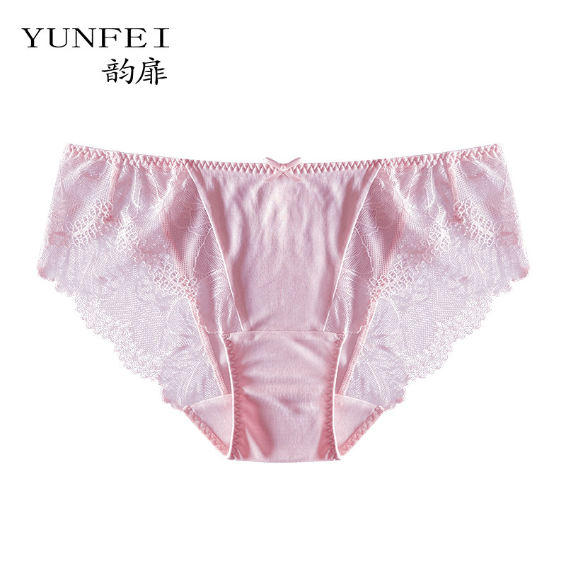 韵扉100%桑蚕丝中腰蕾丝花边真丝内裤女夏季薄款透气性感三角短裤,淘宝优惠券,粉丝福利购,淘宝优惠卷