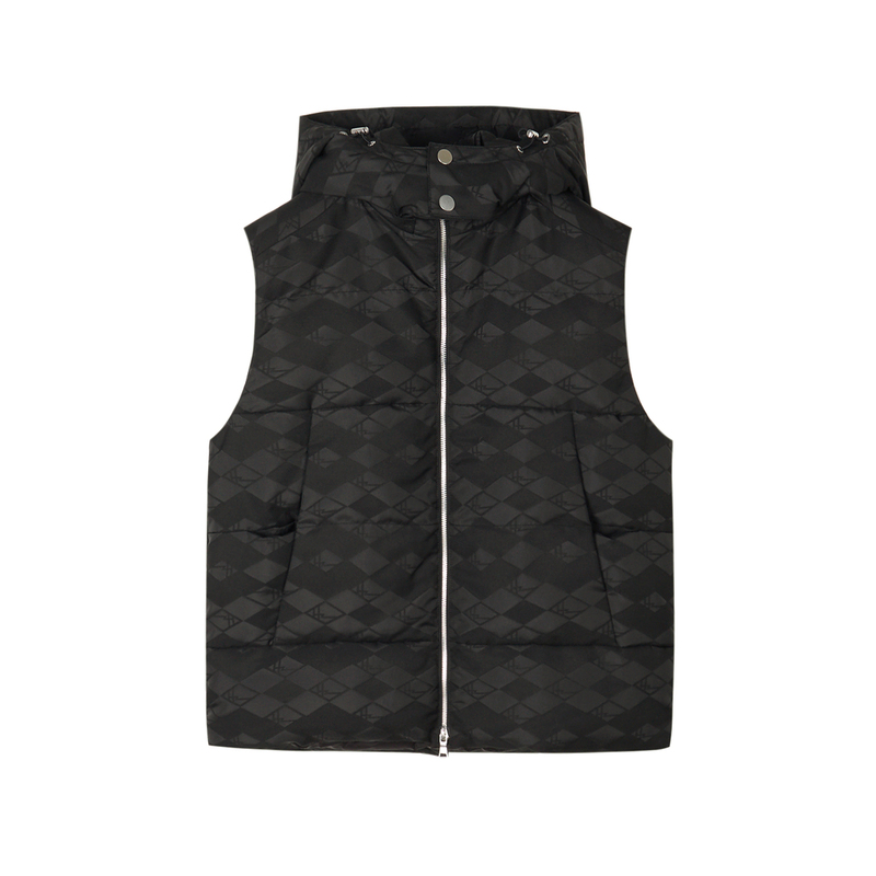 速写男装秋季新款短款连帽羽绒马甲提花美式街头潮流时尚设计无袖 - 图3