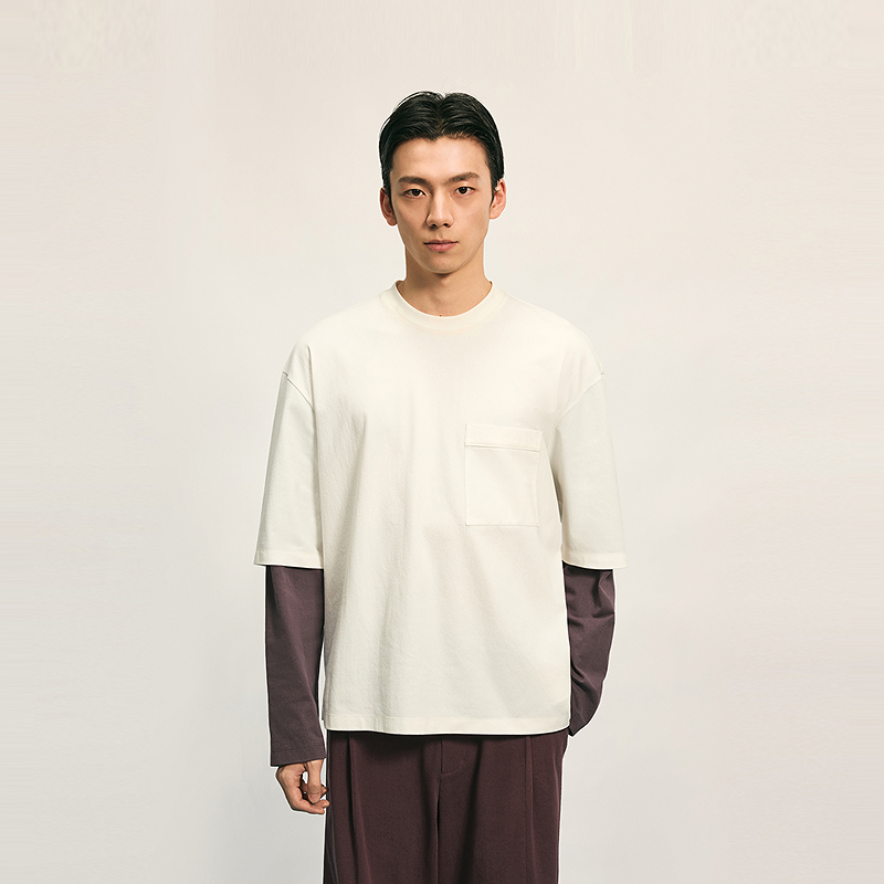 [商场同款]速写男装2025秋季新品长袖T恤撞色拼接假两件9P7113970 - 图1