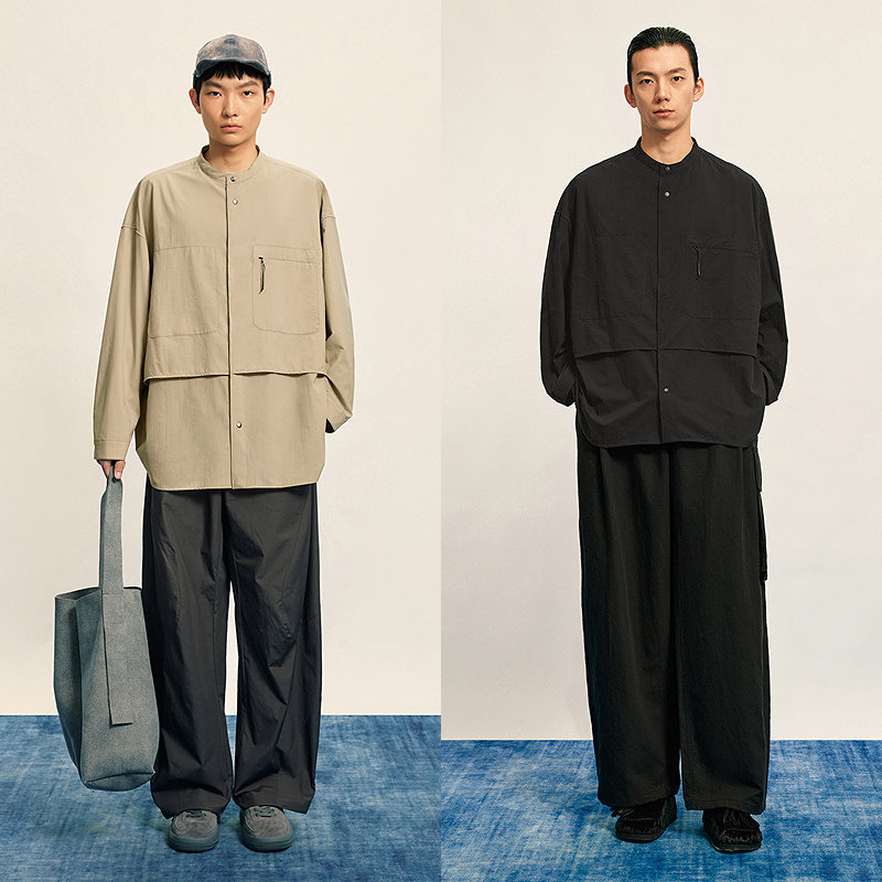 速写男装2025秋新品立领长袖衬衣防晒上衣