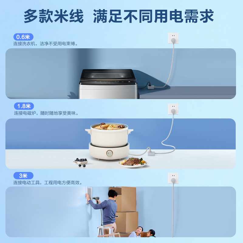 公牛插座延长线五孔缝隙插头接线板电动车拖线板家用冰箱风扇