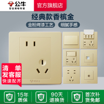 Bull Socket Flagship Store Switch Socket Air Conditioning 16A Socket Five Holes Socket 10A Panel Concealed G07 Gold