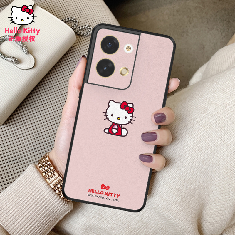 HelloKitty正版适用opporeno9手机壳oppo reno8pro新款reon7保护套6pro+防摔全包5por女款小羊皮十可爱高级感