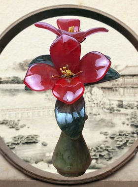 玉石花瓶小摆件盆景酒柜装饰品