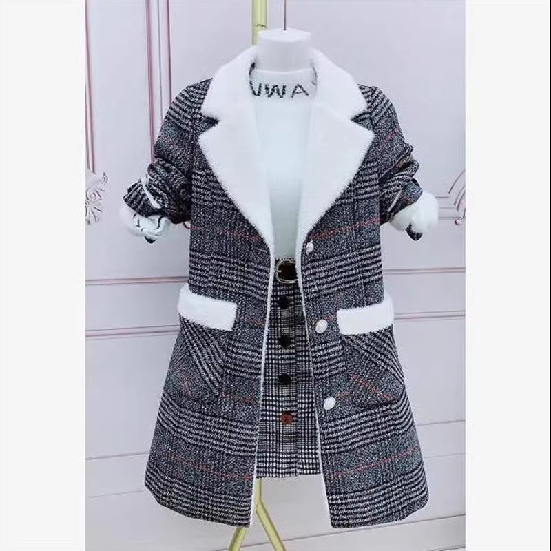 加厚款中长款水貂绒外套女冬季新款韩版修身翻领小个子大衣三件套