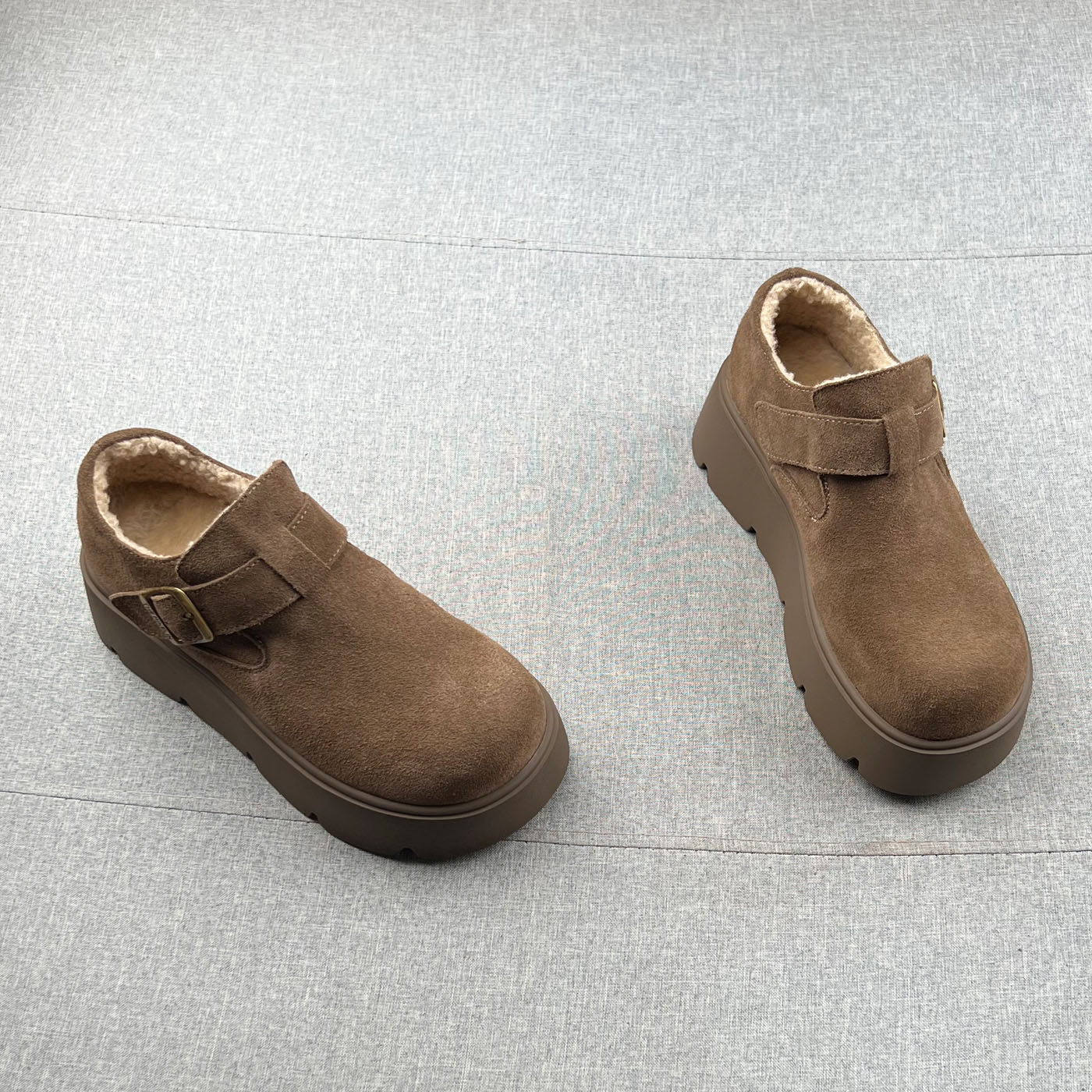 真皮羊毛绒保暧厚底增高勃肯鞋女2025年冬款魔术贴松糕鞋加绒单鞋,淘宝优惠券,粉丝福利购,淘宝优惠卷