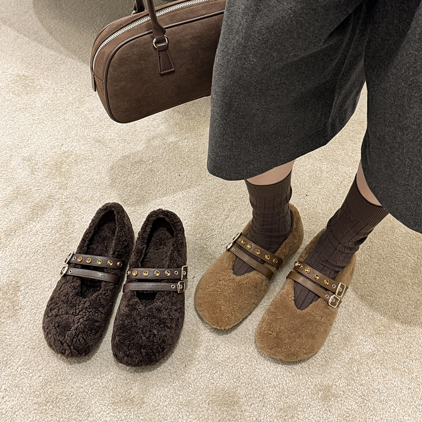 羊皮毛一体~超暖和羊羔毛毛鞋女2025冬新款一字带平底玛丽珍单鞋,淘宝优惠券,粉丝福利购,淘宝优惠卷