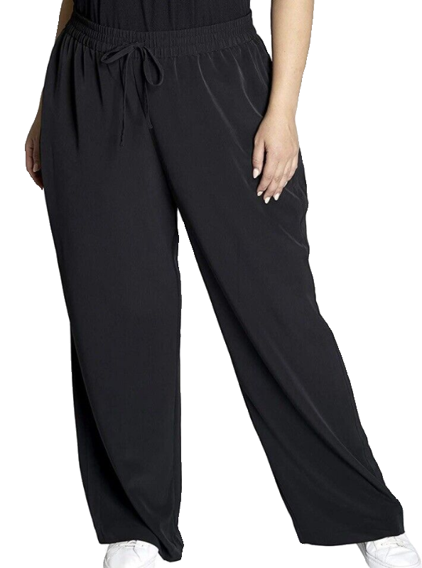 美单du春夏季大码女装松紧高腰直筒裤阔腿裤wide leg pants - 图3