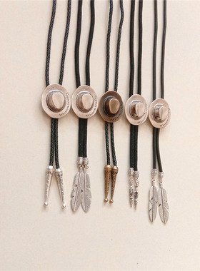 牛仔帽子项链男生情侣银羽毛吊坠