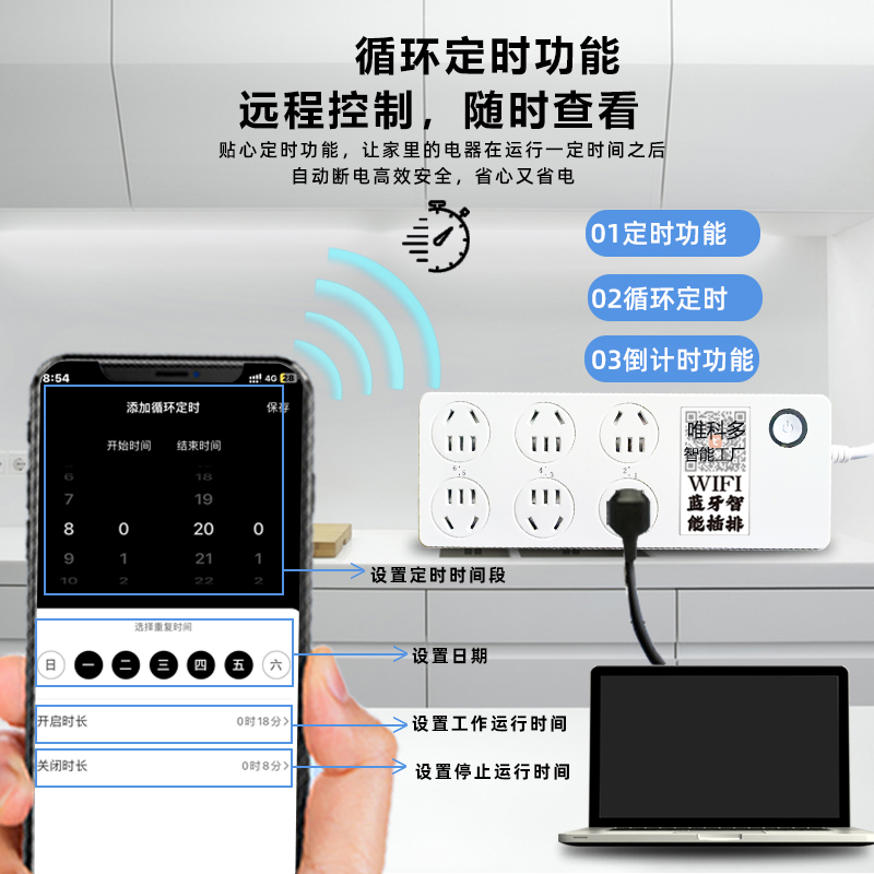 涂鸦WiFi智能排插手机分控远程定时开关鱼缸智能插座带电量统计-图1