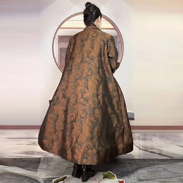 Chinese style jacquard trench coat for women loose mom coat