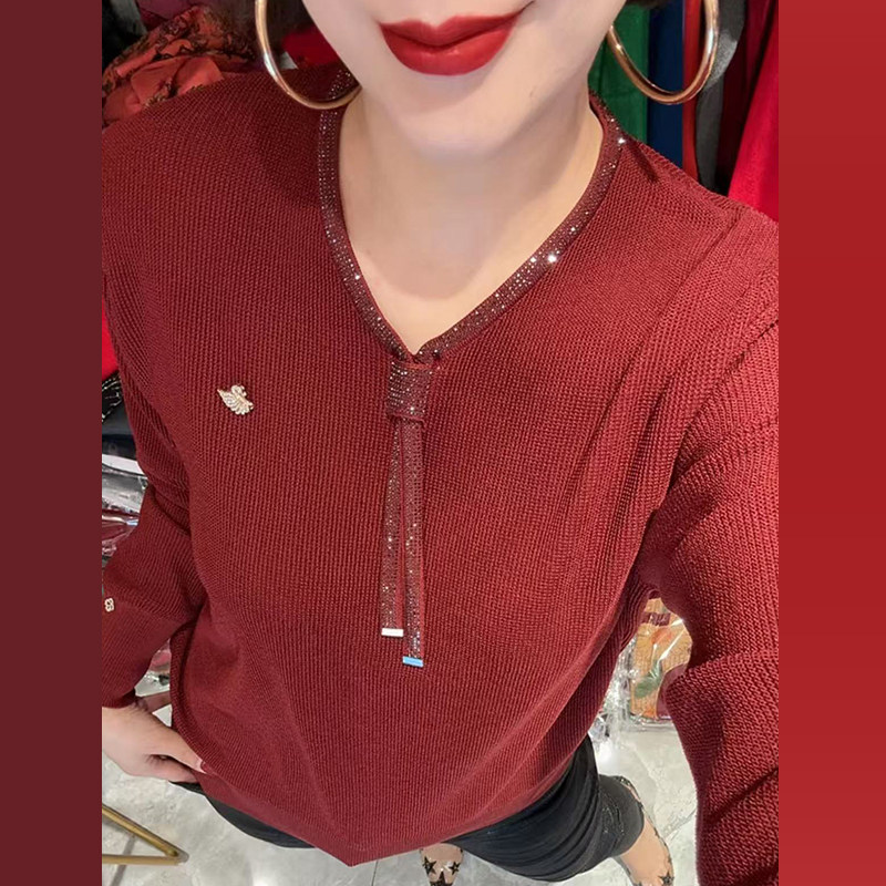 春季新款时尚气质中年妈妈装冰麻针织衫长袖时尚宽松遮肉V领毛衣,淘宝优惠券,粉丝福利购,淘宝优惠卷