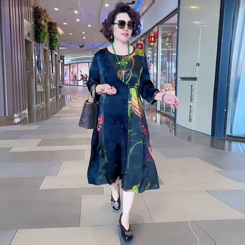 中年妈妈装国风连衣裙大码女装2025夏季高端洋气短袖真丝减龄裙子,淘宝优惠券,粉丝福利购,淘宝优惠卷
