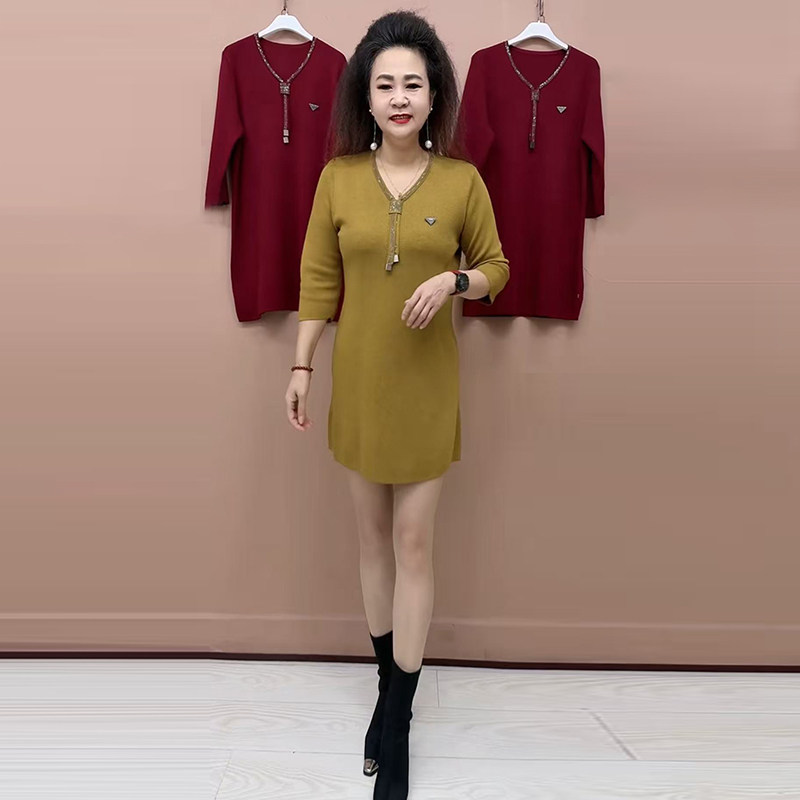 秋冬高端时尚洋气百搭焦麻针织大版衫宽松妈妈装弹力中长款毛衣裙,淘宝优惠券,粉丝福利购,淘宝优惠卷