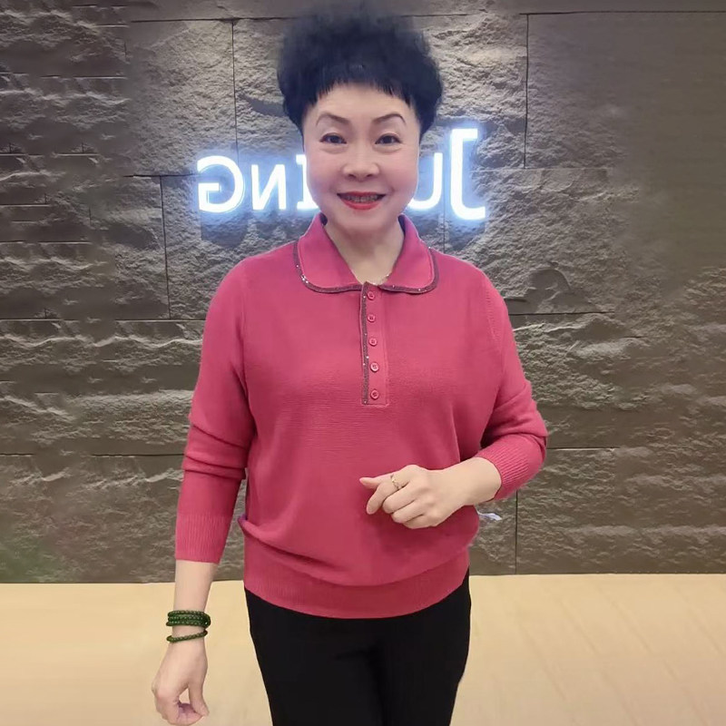2026秋冬新款中老年妈妈装冰麻衫女POLO翻领宽松大码纯色减龄毛衣