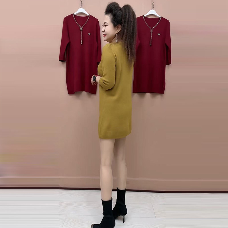 秋冬高端时尚洋气百搭焦麻针织大版衫宽松妈妈装弹力中长款毛衣裙,淘宝优惠券,粉丝福利购,淘宝优惠卷