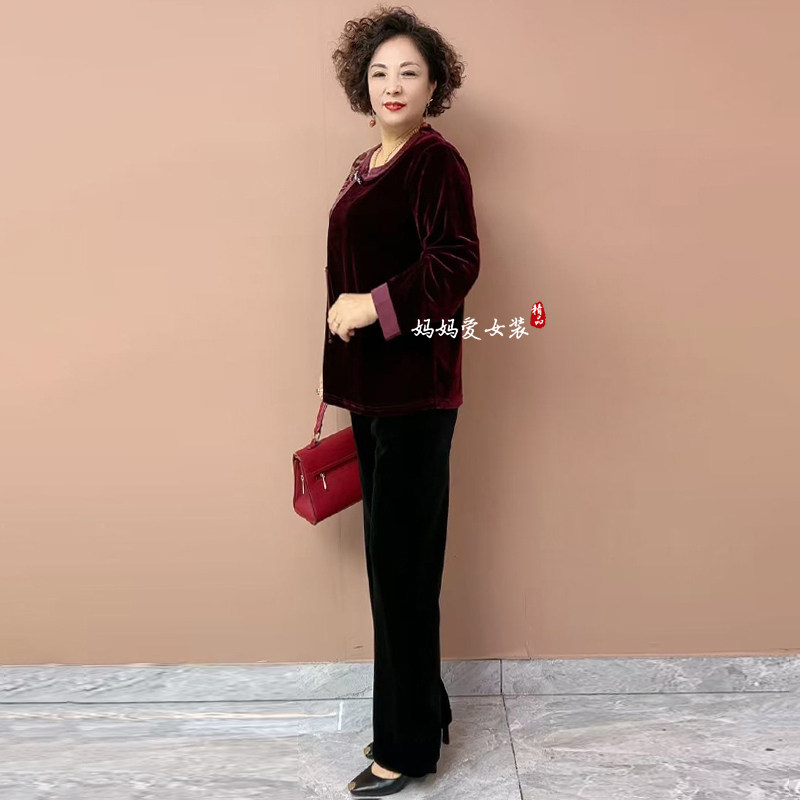 阔太太国风新款步摇提花撞色中老年妈妈上衣秋季丝绒洋气大码套装,淘宝优惠券,粉丝福利购,淘宝优惠卷