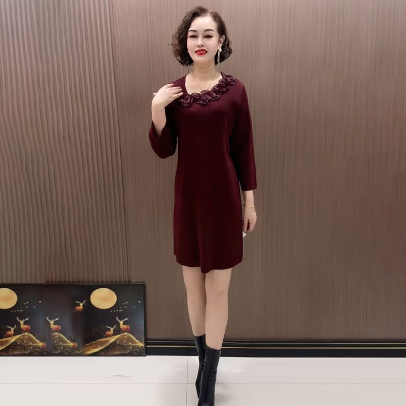 26早春新款时尚针织立体花大版衫宽松妈妈装弹力中长款打底毛衣裙,淘宝优惠券,粉丝福利购,淘宝优惠卷