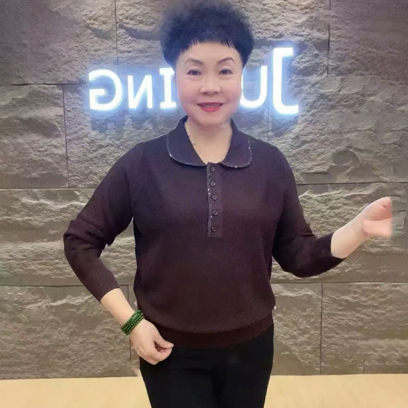 2026秋冬新款中老年妈妈装冰麻衫女POLO翻领宽松大码纯色减龄毛衣