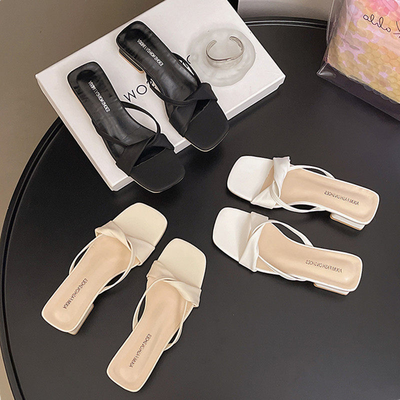 2025夏季外穿气质粗跟凉拖鞋交叉绑带法式海边沙滩鞋配裙子女凉鞋,淘宝优惠券,粉丝福利购,淘宝优惠卷