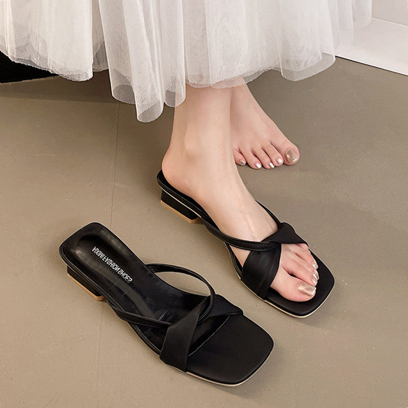 2025夏季外穿气质粗跟凉拖鞋交叉绑带法式海边沙滩鞋配裙子女凉鞋,淘宝优惠券,粉丝福利购,淘宝优惠卷