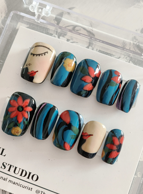 纯手绘毕加索油画穿戴甲定制