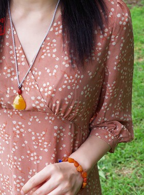 白花蜡真蜜蜡吊坠琥珀项链正品女