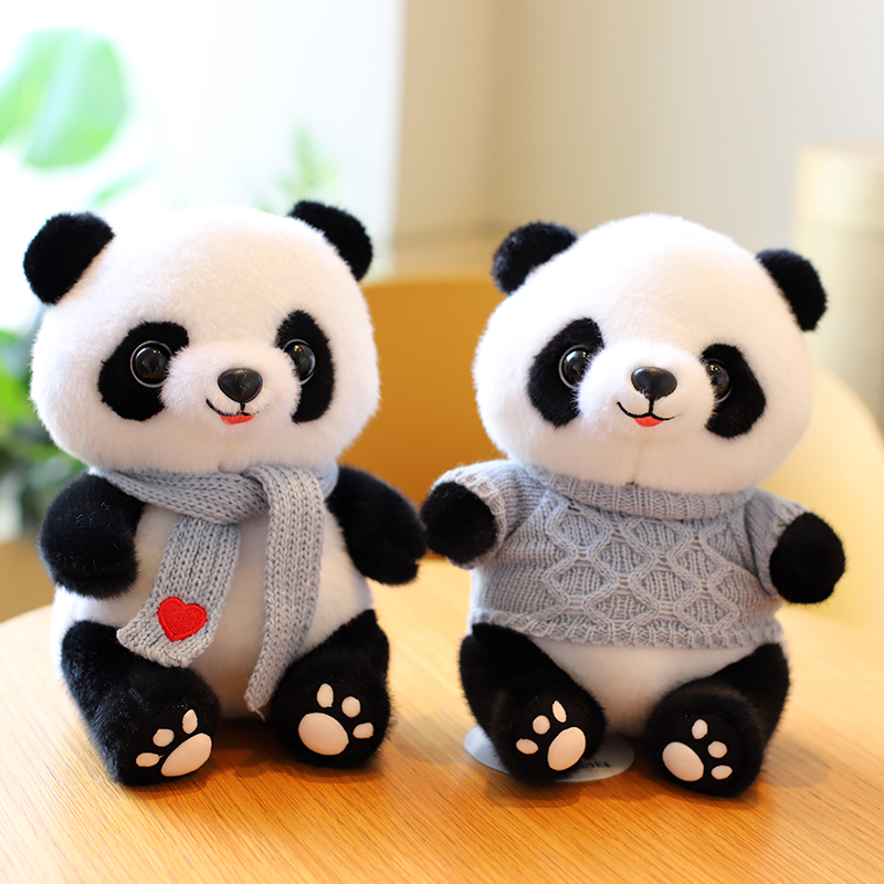 可爱国宝大熊猫毛绒玩具精品公仔仿真公仔8寸娃娃大熊猫穿衣布娃-图2