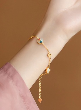 和田玉古法金手链女祥云